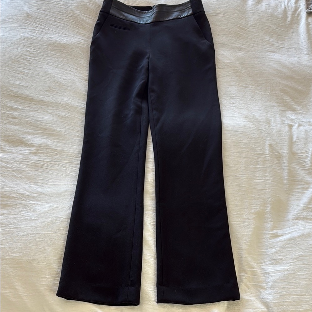 Halston Black Wide Leg Pants with leather detail on waistband